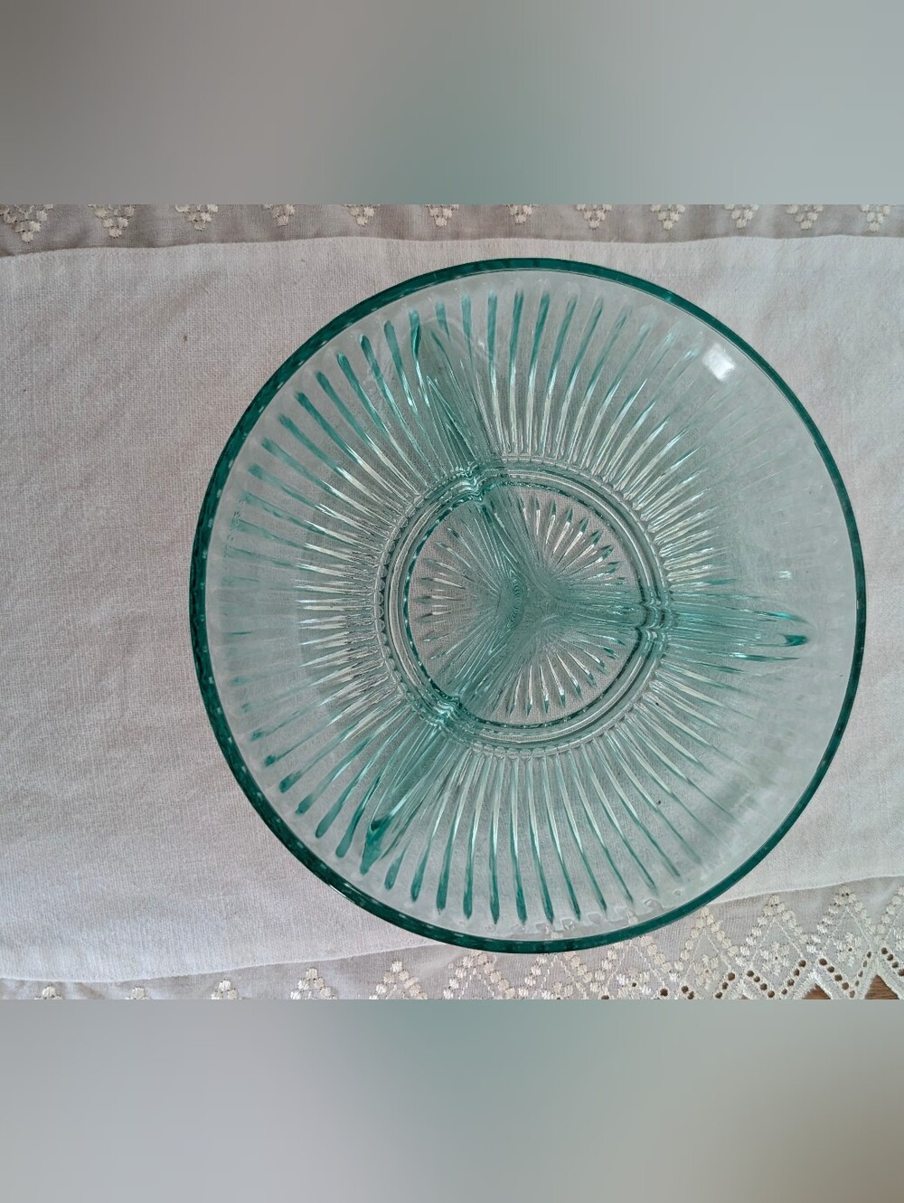 Turquoise Vtg KIG Indonesia turquoise glass divided dish, NOS